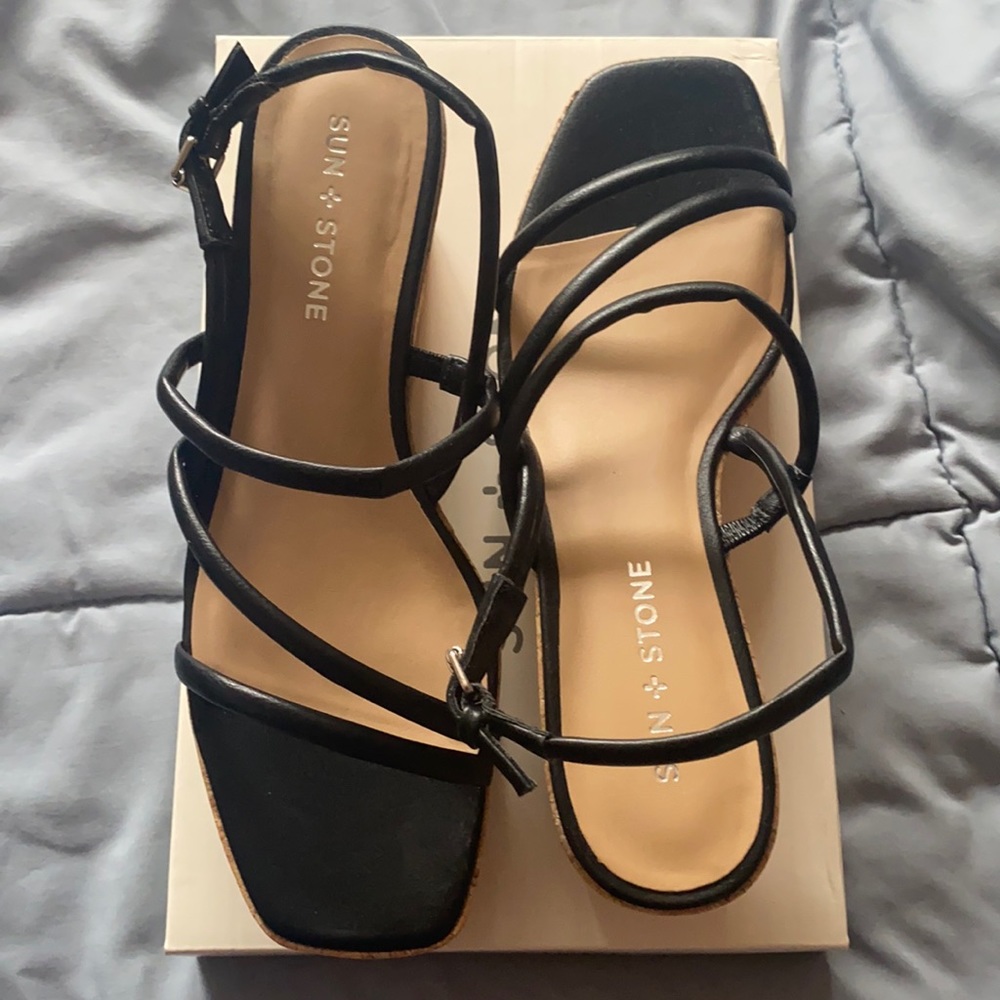 Brand New Never Worn Black Wedged Sandals